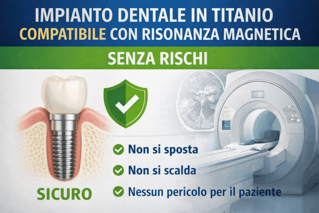 Impianto dentale in titanio compatibile con risonanza magnetica senza rischi