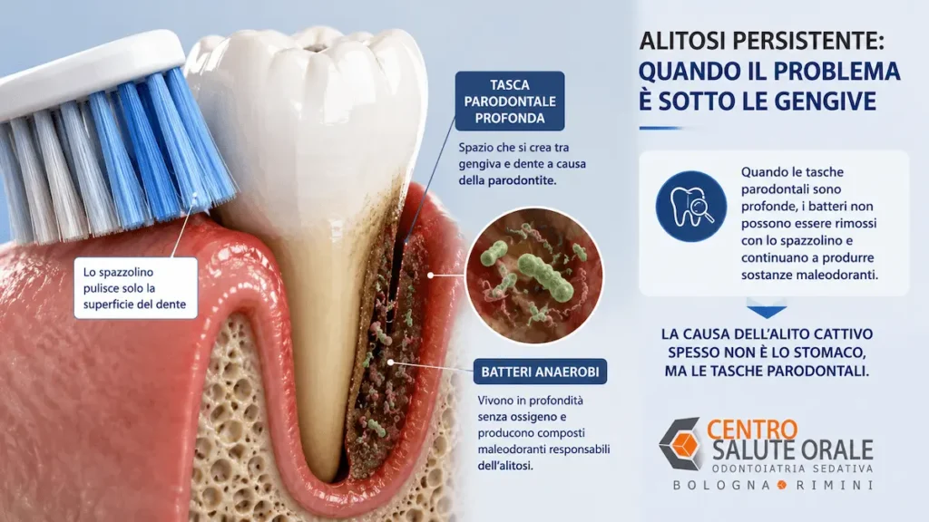 Batteri nelle tasche parodontali responsabili dell'alitosi persistente