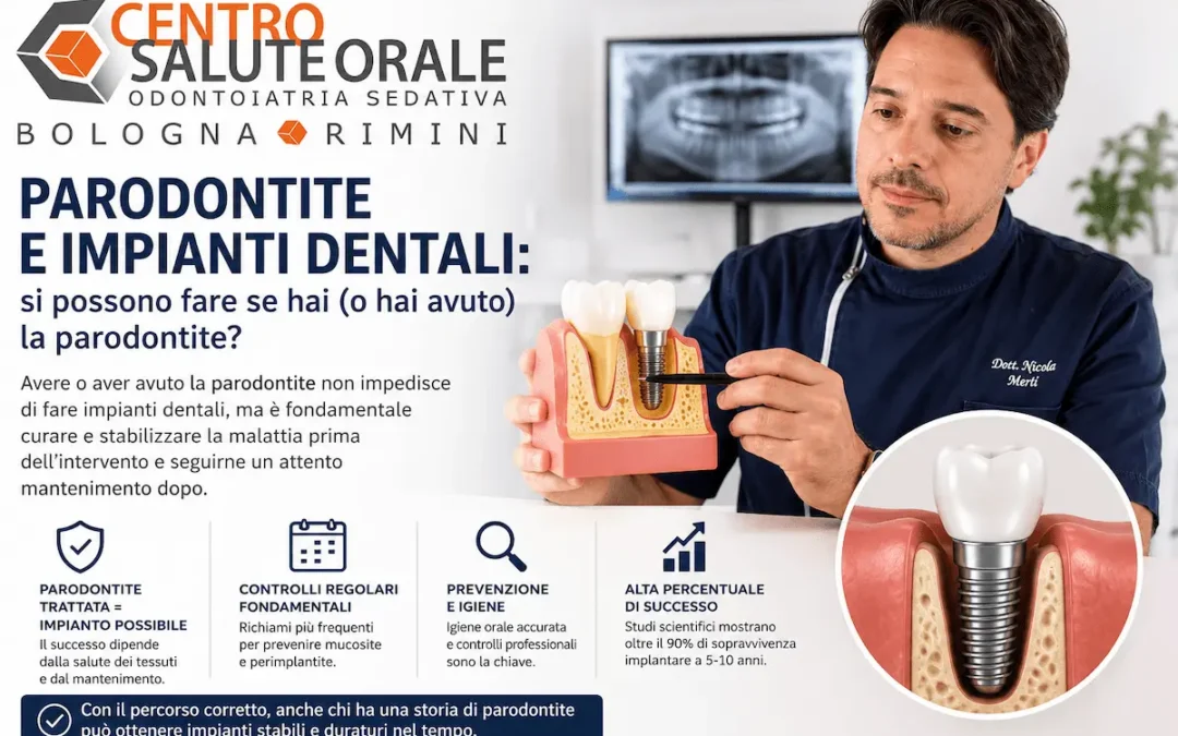 Dott. Nicola Merli spiega impianti dentali e parodontite presso il Centro Salute Orale di Rimini e Bologna.