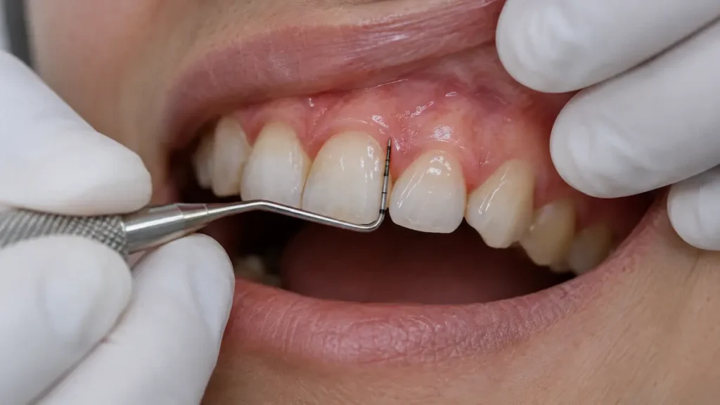 Sondaggio parodontale per diagnosticare tasche gengivali associate all’alitosi